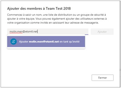 Ajouter des membres à Teams Test 2018