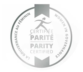 Logo de la certification Parité Argent, de l'organisme La Gouvernance au féminin