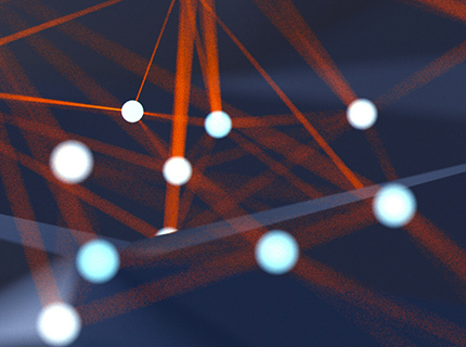 Visualisation de réseau avec nœuds interconnectés suggérant des concepts de connectivité et de technologie avancée.