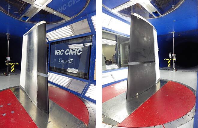 Équipement de test aérodynamique avec logo CNC-CRC, Canada.