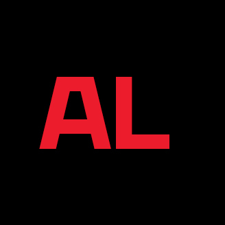 Logo rouge "AL" sur fond noir, style épuré et moderne.