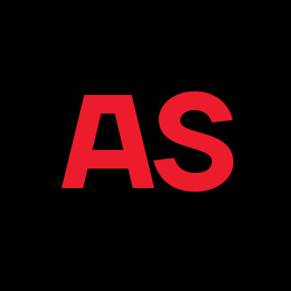 Advanced tech university logo with bold red 'AS' initials on a black background.