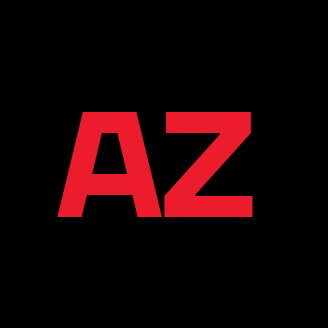 Logo AZ rouge sur fond noir.