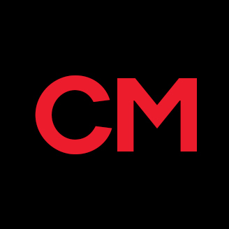 Logo rouge et noir avec les lettres "C" et "M", évoque modernité et innovation.