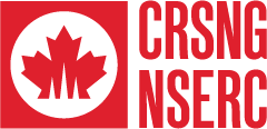 Logo du CRSNG, avec feuille d'érable et initiales, promeut recherche et science au Canada.