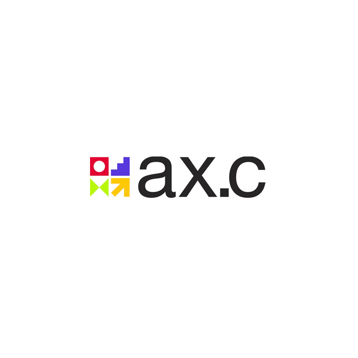 Logo moderne et coloré, symbolisant l'innovation et la technologie, avec le texte "ax.c" en gras. Représentation dynamique et contemporaine.