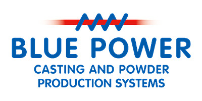 Logo de Blue Power, spécialisé dans les systèmes de fabrication de moulage et de production en poudre. Innovation et technologie avancée.