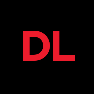 Logo avec initiales "DL" en rouge sur fond noir, style moderne et épuré.