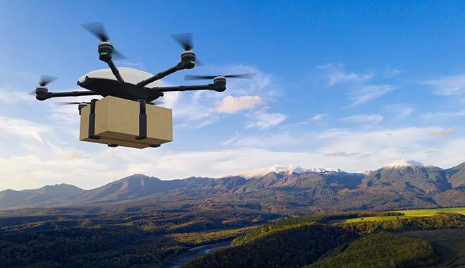 Drone delivering a parcel