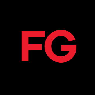 Logo avec les lettres "FG" en rouge sur fond noir.
