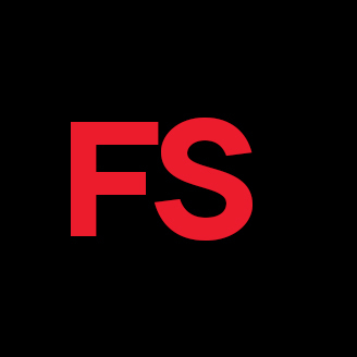 Logo FS rouge sur fond noir, symbolisant innovation et technologie.