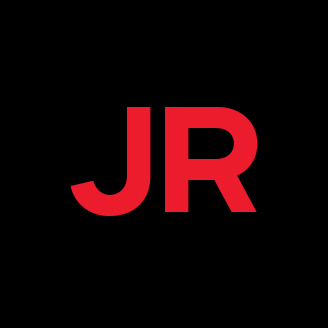 Logo avec initiales "JR" en rouge sur fond noir, style minimaliste et moderne.