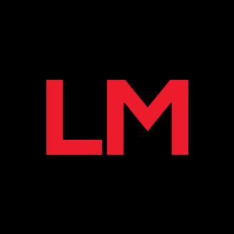 Logo LM rouge et noir sur fond uni.