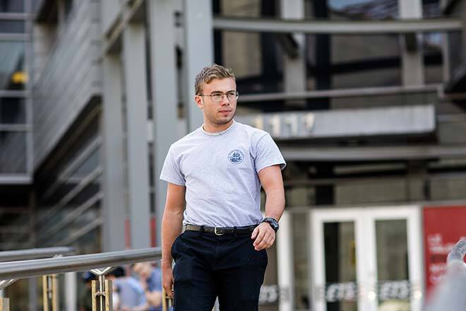 Student exiting building “B”