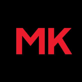 Logo moderne rouge sur fond noir avec les lettres "M" et "K" entrelacées.