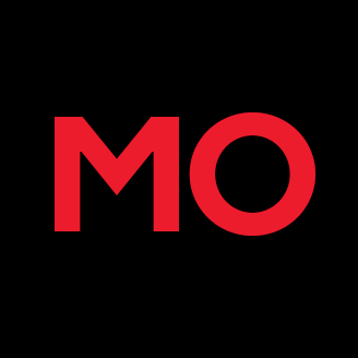 Logo avec lettres "M" et "O" en rouge sur fond noir, stylisées et modernes.