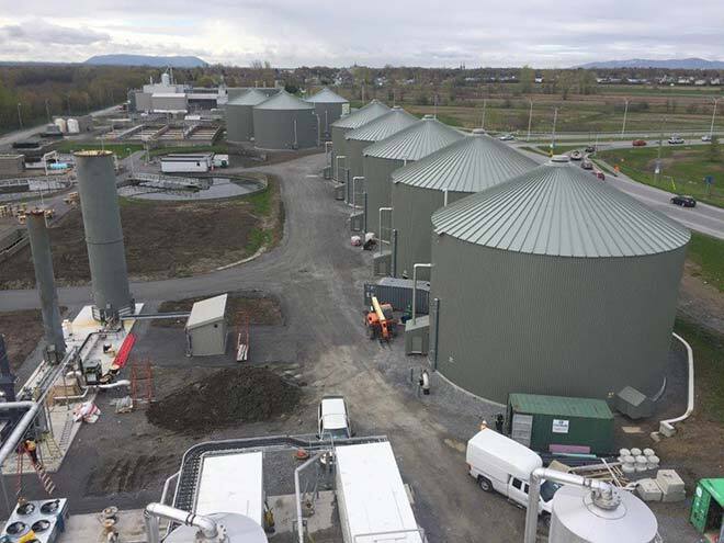 Réacteurs de biométhanisation à Saint-Hyacinthe