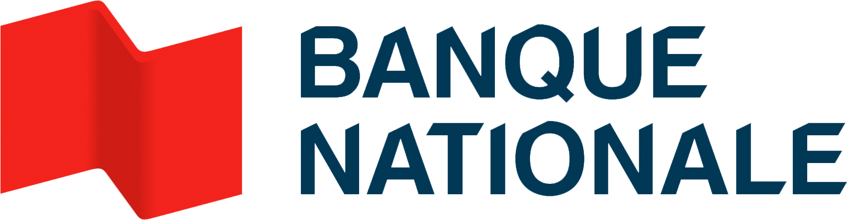Logo rouge et bleu avec texte “Banque Nationale”. Design moderne et épuré.