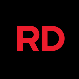Logo RD rouge sur fond noir, design minimaliste et moderne pour une identité d'Université technologique.