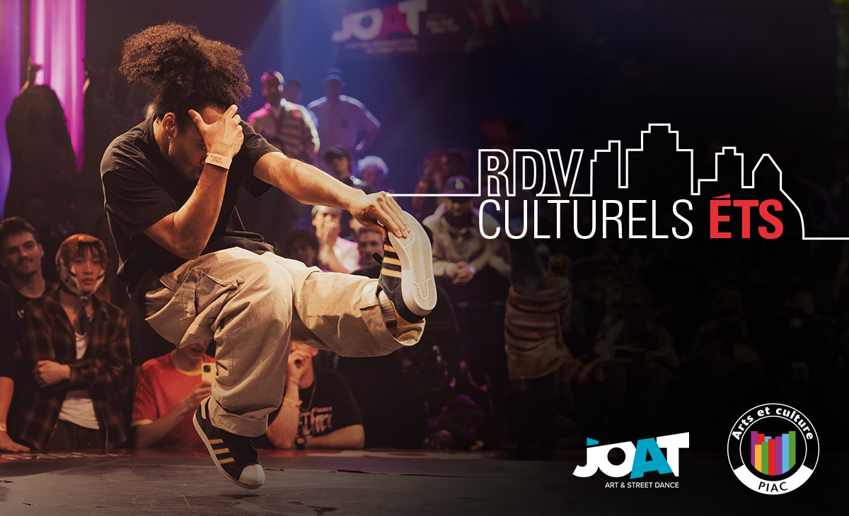 Danseur exécutant un mouvement de breakdance lors d'un évènement culturel à l'ETS.