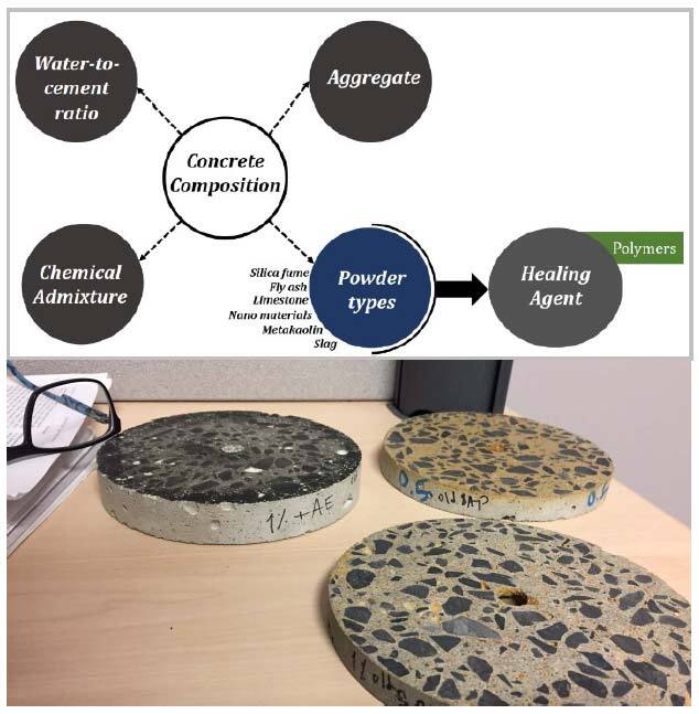 Composition of self-healing concrete