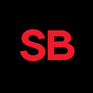 Logo avec initiales "SB" en rouge sur fond noir, style épuré et moderne.
