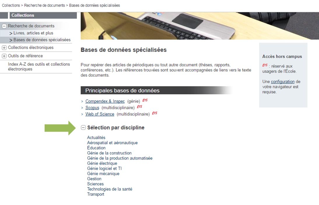 Interface de base de données universitaire pour la recherche documentaire en technologie et ingénierie.