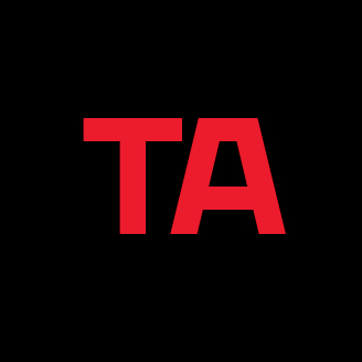 Logo avec les lettres "TA" en rouge sur fond noir.