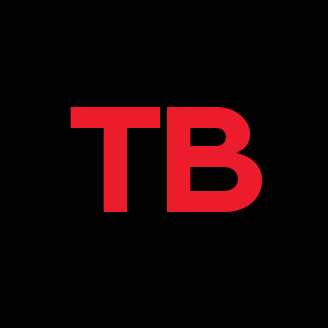 Technology university's emblem with bold red 'TB' letters on a black background.