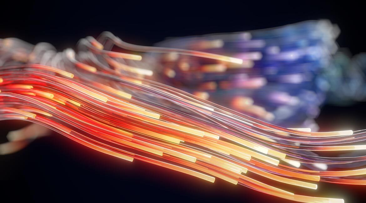 Flux dynamique de données colorées symbolisant la connectivité et l'innovation technologique.