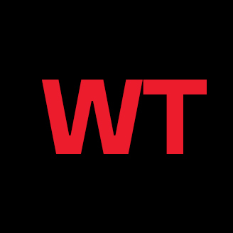 Logo WT en rouge sur fond noir, stylisé pour un impact visuel fort, évoquant la modernité et la technologie.