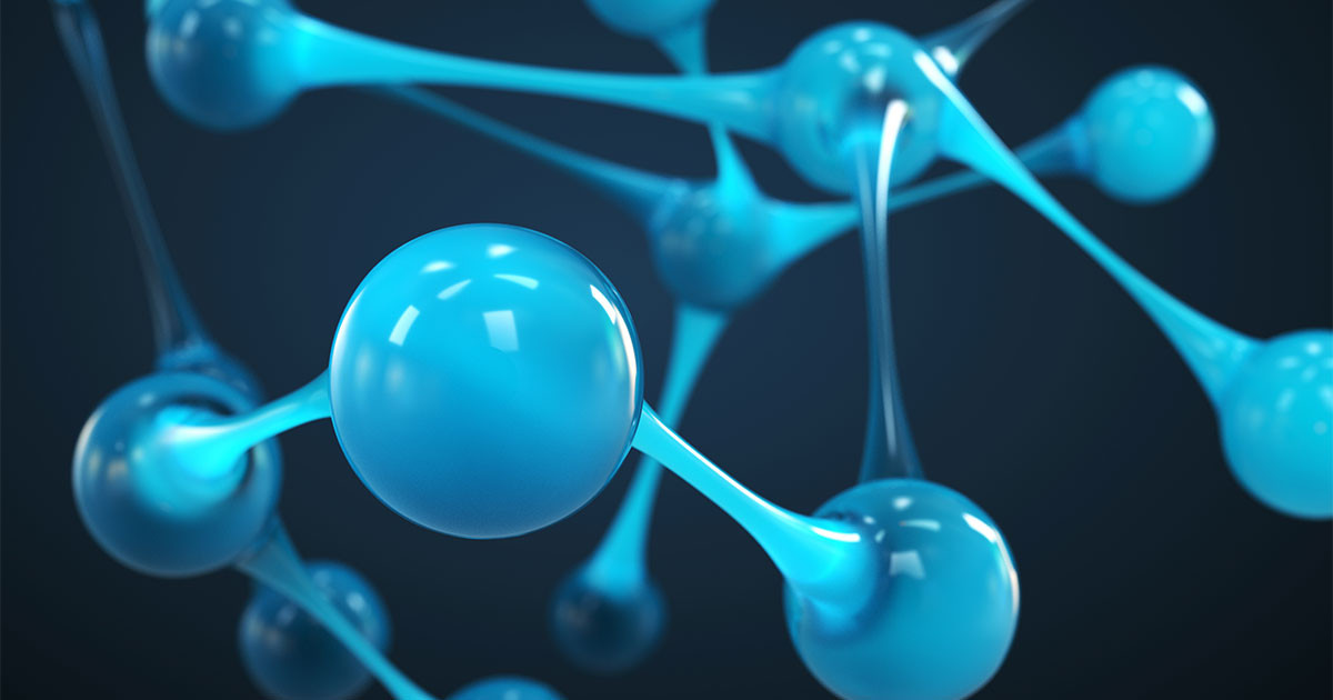 A vibrant representation of molecular structures, showcasing interconnected atoms and bonds in a dynamic blue hue.