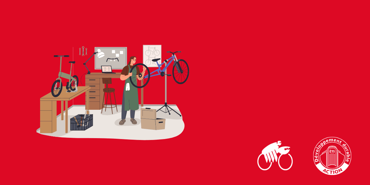 Un atelier de réparation de vélos, avec un technicien attentif au montage et à l'entretien, entouré d'outils et de projets.