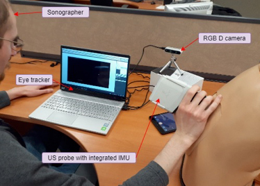 Expérimentation en échographie avec suivi oculaire et caméra RGB-D pour formation avancée.