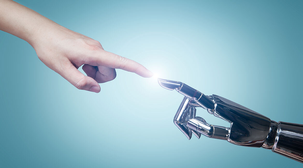 Rencontre entre humain et robotique. L'avenir de la technologie.