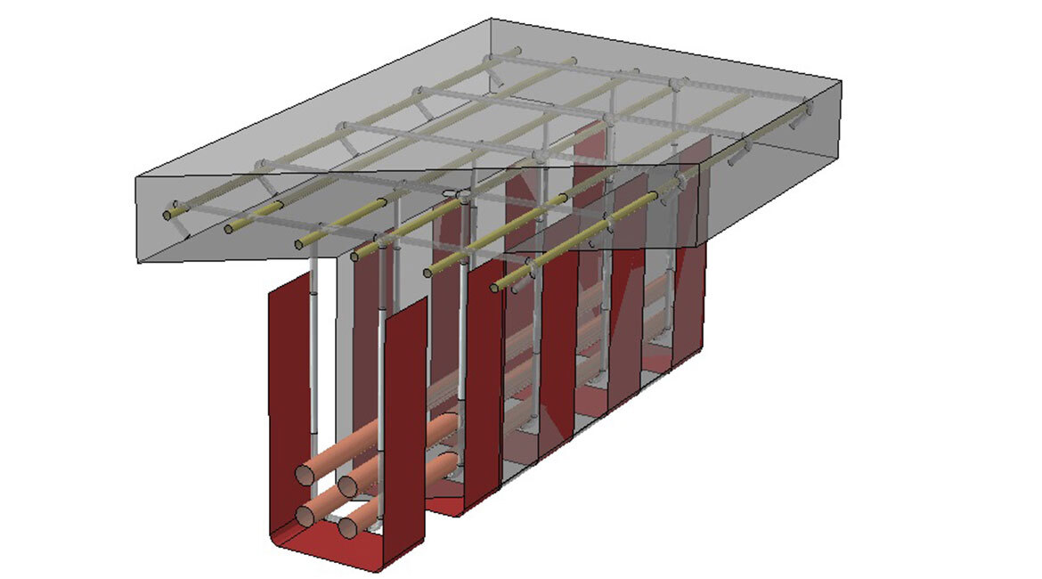Structure en acier avec poutres et colonnes pour étude d'ingénierie.
