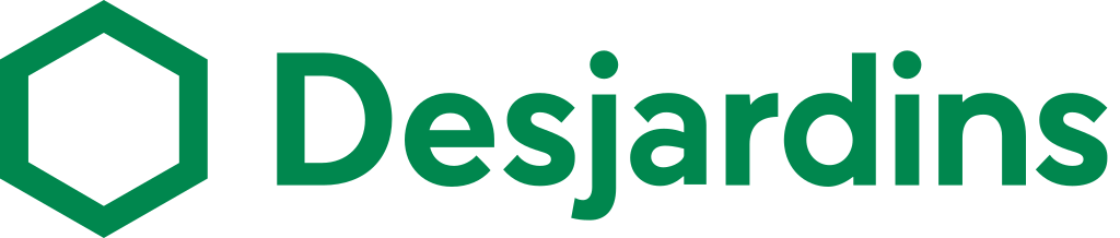 Le logo de Desjardins, vert émeraude, hexagone stylisé accompagné du nom de la marque.