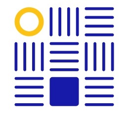 A geometric graphic composition mixing circular and rectangular shapes, using bright colors for visual impact.