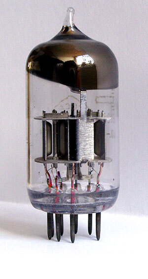 Vintage vacuum tube, key component in early electronics.