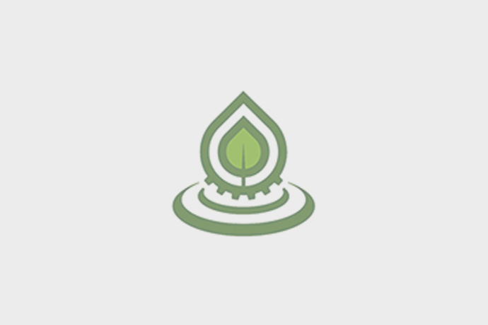 Dynamo. Logo vert et gris avec feuille et circuit, symbolisant l'éco-technologie.