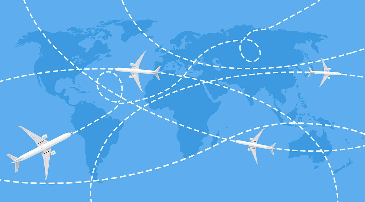 Réseau mondial de vols aériens, illustrant la connectivité et le transport.