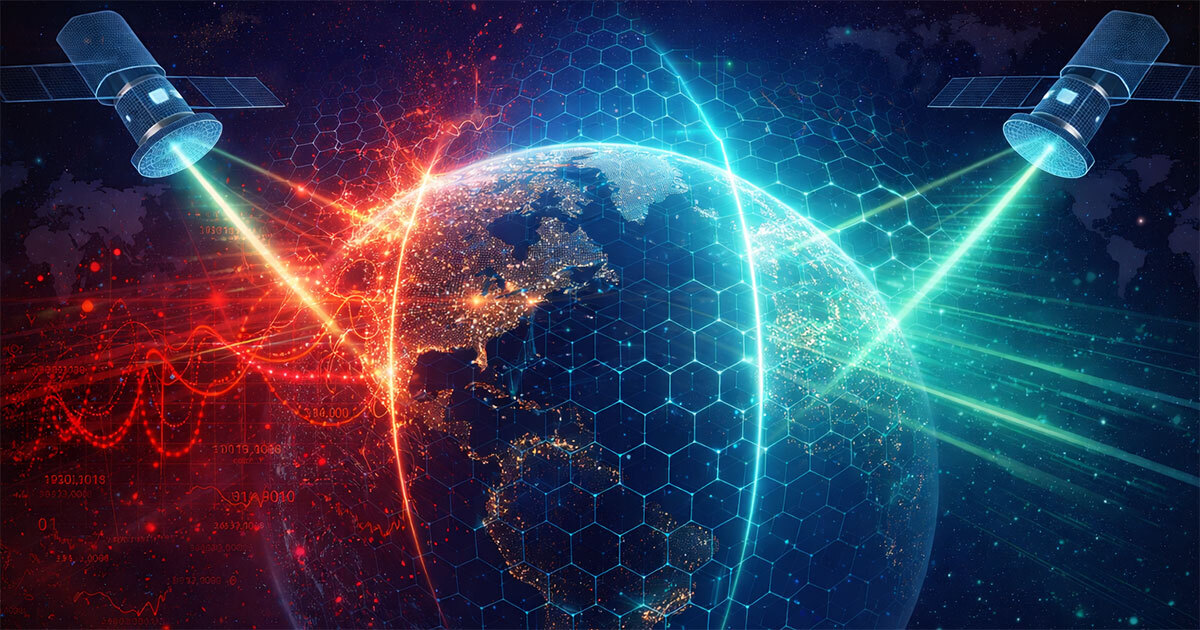 Advanced satellite technology connects and monitors global communications and data flow, enhancing our understanding of the Earth.