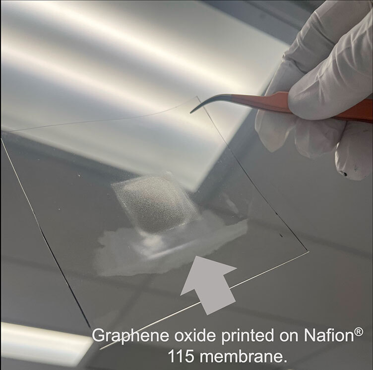 Graphene oxide is being applied to a Nafion® 115 membrane for advanced technological applications.