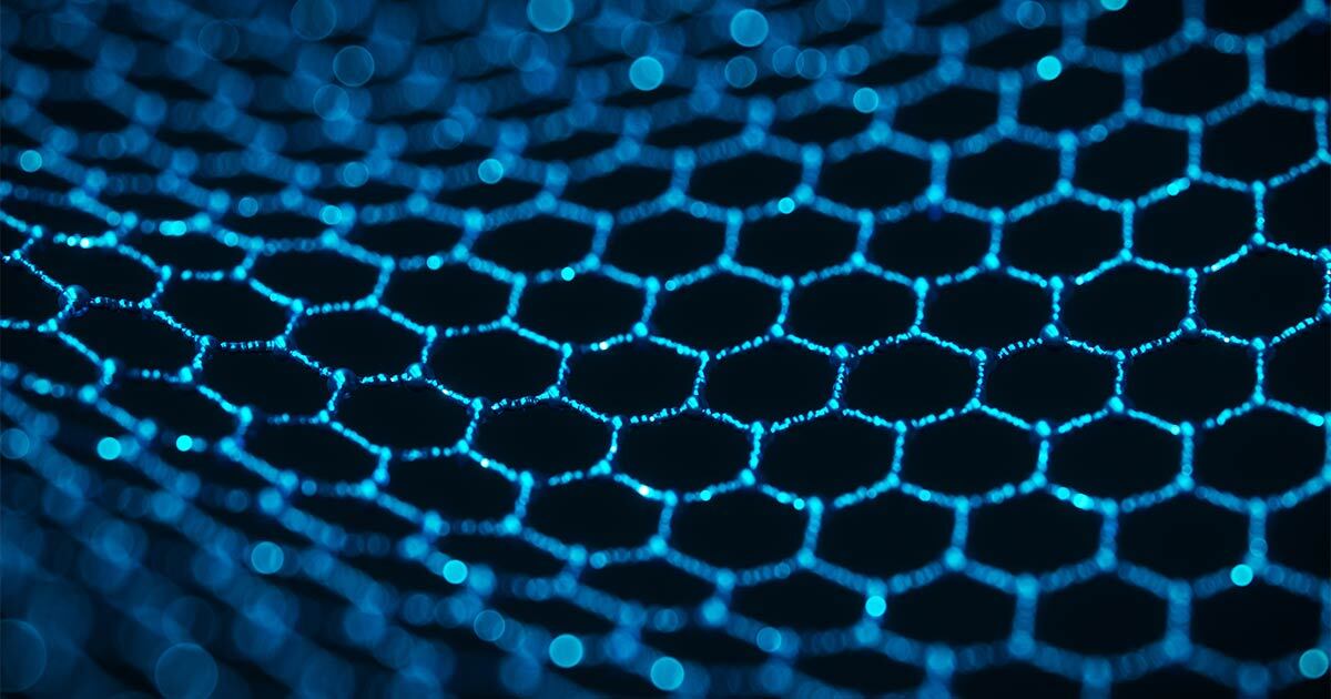 A close-up view of a blue hexagonal mesh pattern, highlighting intricate details and a modern, technological aesthetic.