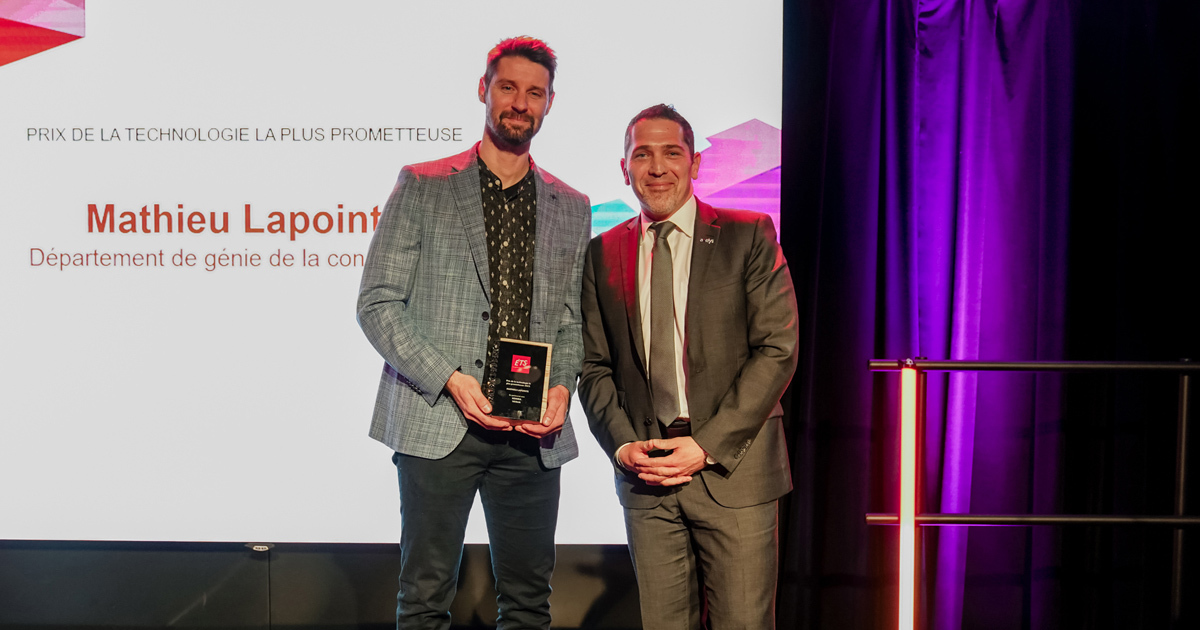 Mathieu Lapointe, professeur-chercheur au Département de génie de la construction, en compagnie de Jesse Vincent-Herscovici, directeur général d’Axelys.