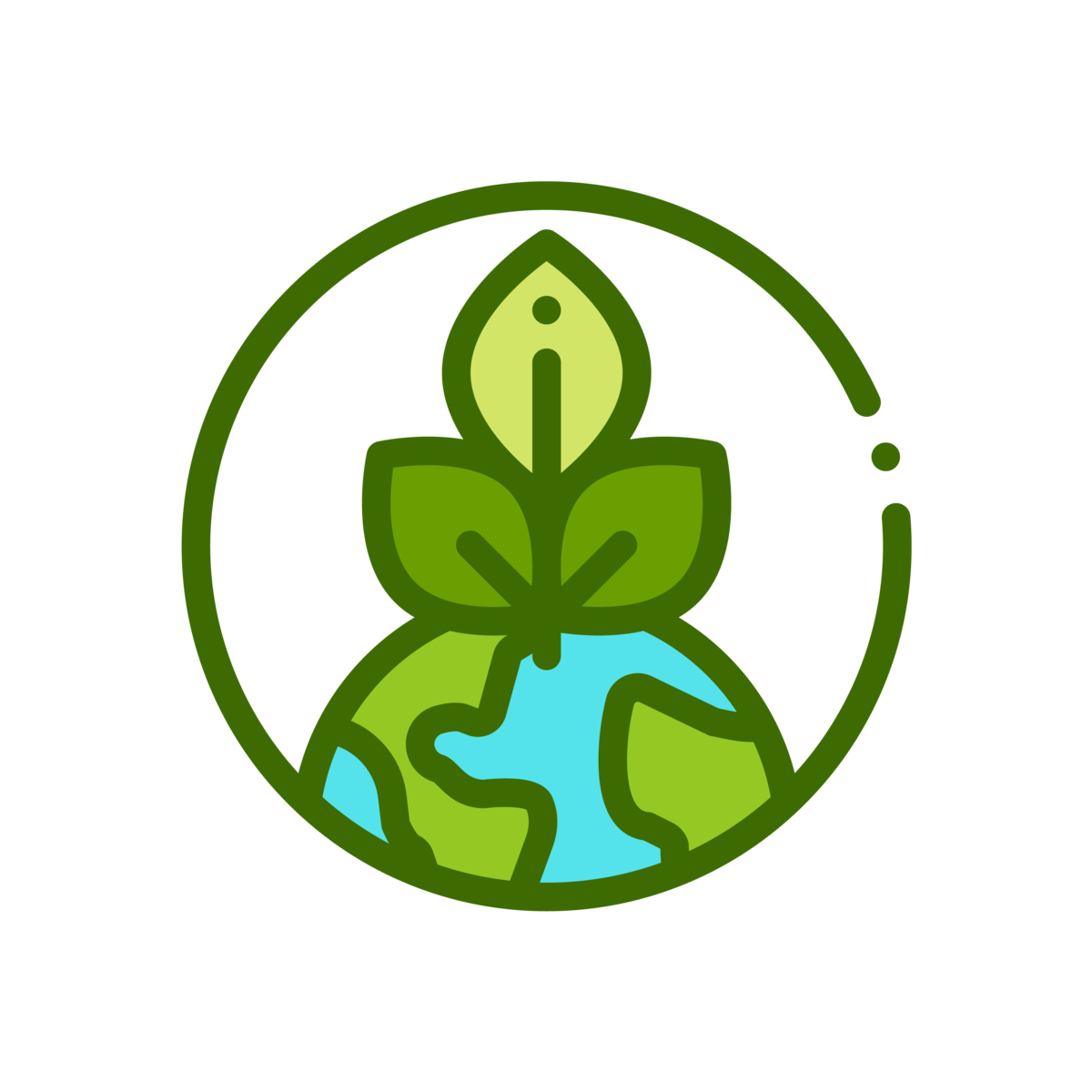 Un symbole représentant la Terre entourée de feuilles, illustrant l'engagement envers l'écologie et le développement durable.