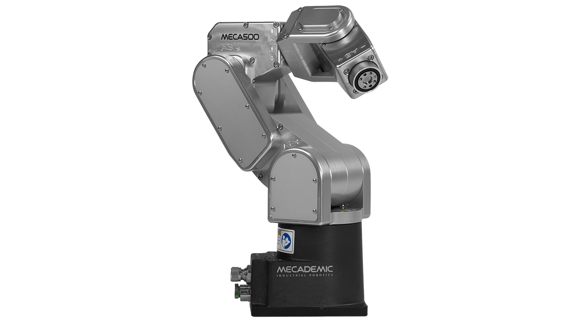 Bras robotique industriel, compact et précis, pour tâches d'automatisation.