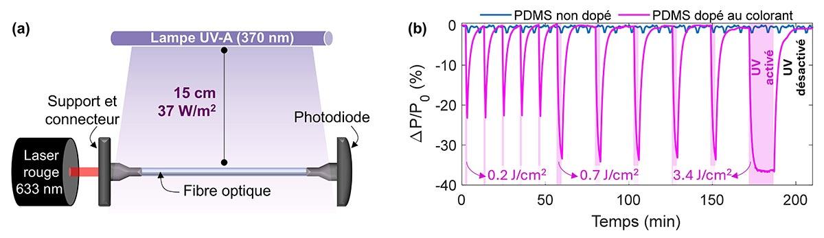 Expérimentation sur les effets de l'UV sur des matériaux dopés et non dopés, avec des mesures de variation de pression.
