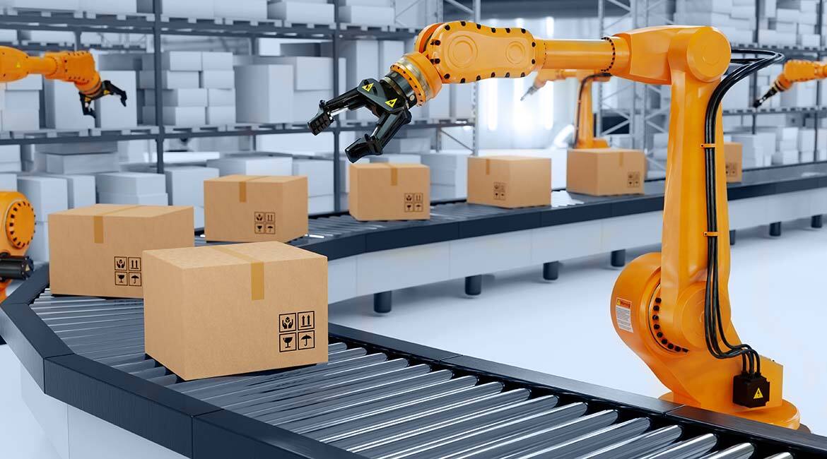 Robots automatisés pour la gestion et la manutention de colis en entrepôt.