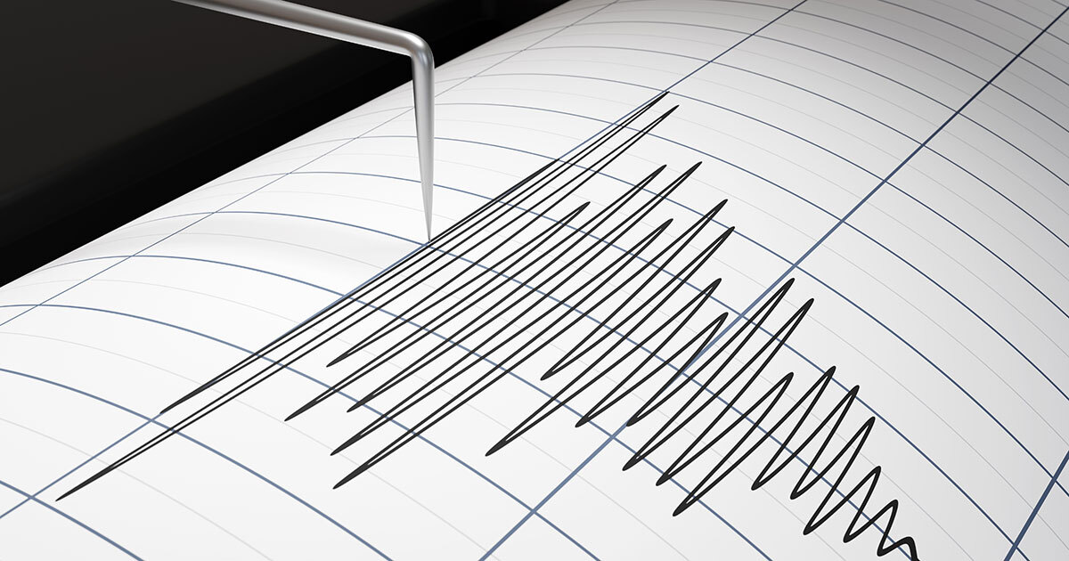 A seismograph recording seismic waves, illustrating the intensity and duration of earthquake activity.